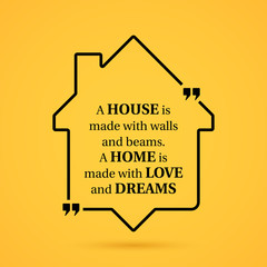 Quote about home in house outline on yellow background