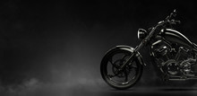 Black Motorcycle On A Dark Background With Smoke, Side View (3D Illustration)