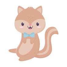 Cute Squirrel With Bow Tie Animal Cartoon Isolated Icon