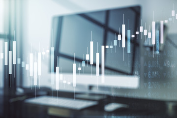 Poster - Abstract creative financial graph on modern laptop background, financial and trading concept. Multiexposure