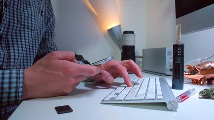 Poster - Closeup of the hands of an office worker on a computer keyboard. The concept of a working atmosphere.