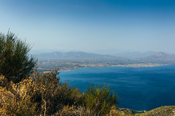 Panoramic view of Loutraki and Aegean sea, Greece in a summer day