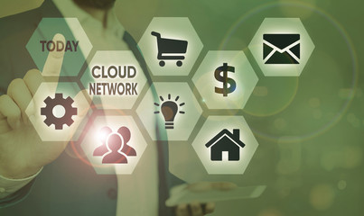 Poster - Text sign showing Cloud Network. Business photo text Access of networking resources from centralized provider