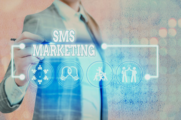 Fototapete - Word writing text Sms Marketing. Business photo showcasing Effective technology for inviting clients and retain customers