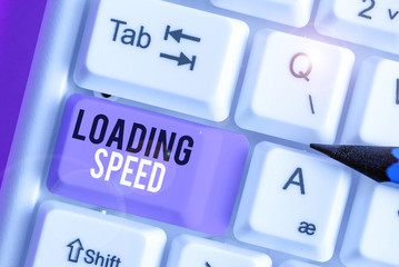 Poster - Writing note showing Loading Speed. Business concept for time takes to download and display the content of a web page
