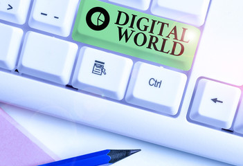 Poster - Text sign showing Digital World. Business photo text Inter connected through digital devices and social media