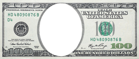 U.S. 100 dollar border with empty middle area