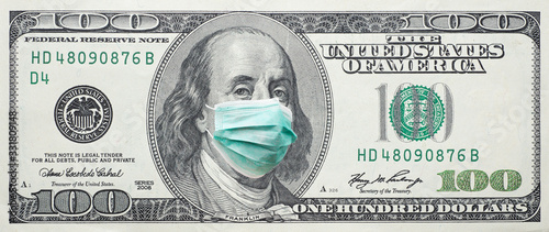 Fotomural USA 100 dollar banknote with facemask.