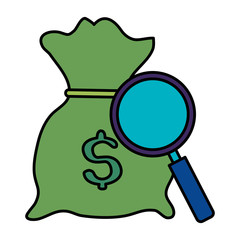 Poster - magnifying glass with money bag isolated icon vector illustration design