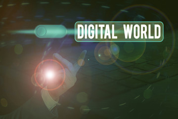 Poster - Word writing text Digital World. Business photo showcasing Inter connected through digital devices and social media