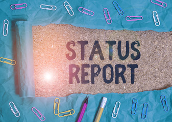 Fototapete - Text sign showing Status Report. Business photo showcasing document relating a situation of something such as a project