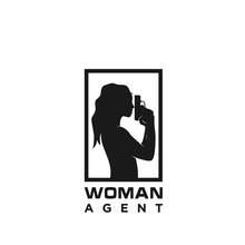 Silhouette Woman Holding A Weapon For Agent Spy Logo Design.