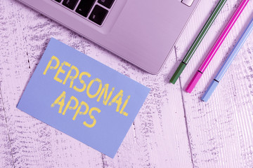 Aufkleber - Text sign showing Personal Apps. Business photo text App for secure password less validation to online services Trendy metallic laptop blank sticky pad three pens lying vintage table