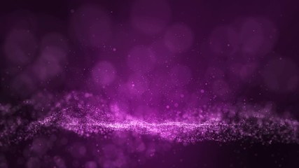 Wall Mural - Animation of digital pink purple dust particles and light ray beam, Small sphere particle line rise up.