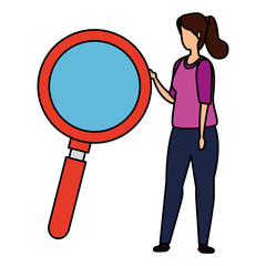 Poster - woman and magnifying glass instrument isolated icon vector illustration design