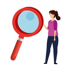 Poster - woman and magnifying glass instrument isolated icon vector illustration design