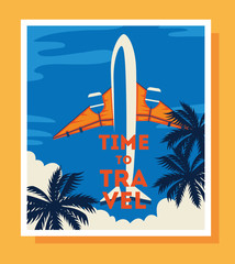 Poster - travel poster with airplane flying vector illustration design