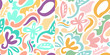 Hand drawn various Tropical leaves shapes and doodle objects. abstract contemporary modern trendy vector seamless patterns. use for textile prints