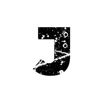 Painted letter J. Grunge alphabet font. Abstract handmade sans serif typeface. Distress textured abc. Ink splatter surface trace. Vector stock illustration EPS 10. Isolated on white.