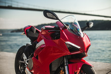 Red Brand Motorcycle At The Seaside