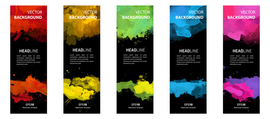 Wall Mural - Flyer or banner template design bundle set with watercolor black background