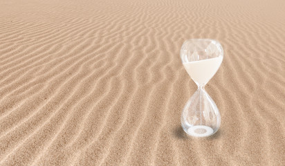 Global Warming Concept - Hourglass on a sand dune beach