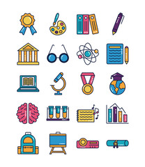 Poster - bundle of schoolline and fill style set icons