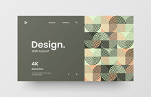 Creative Horizontal Website Screen Part For Responsive Web Design Project Development. Abstract Geometric Pattern Banner Layout Mock Up. Corporate Landing Page Block Vector Illustration Template.