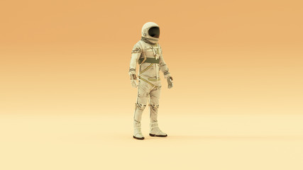 Wall Mural - retro astronaut with black visor and silver white spacesuit with light grey background with warm cre