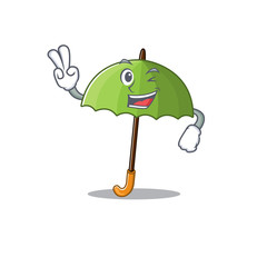 Canvas Print - Cheerful green umbrella mascot design with two fingers