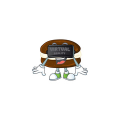 Sticker - An icon of whoopie pies character using Virtual reality headset