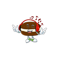 Sticker - cartoon mascot design of whoopie pies enjoying music