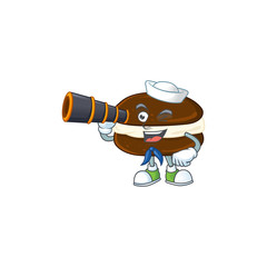 Poster - Whoopie pies in Sailor cartoon character design with binocular