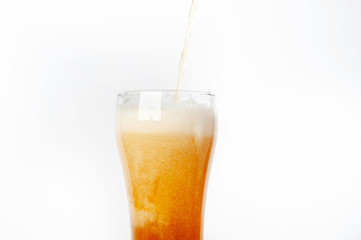 pour beer on a white background