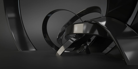 Poster - black rings, modern futuristic background texture with copy space 3d render illustration