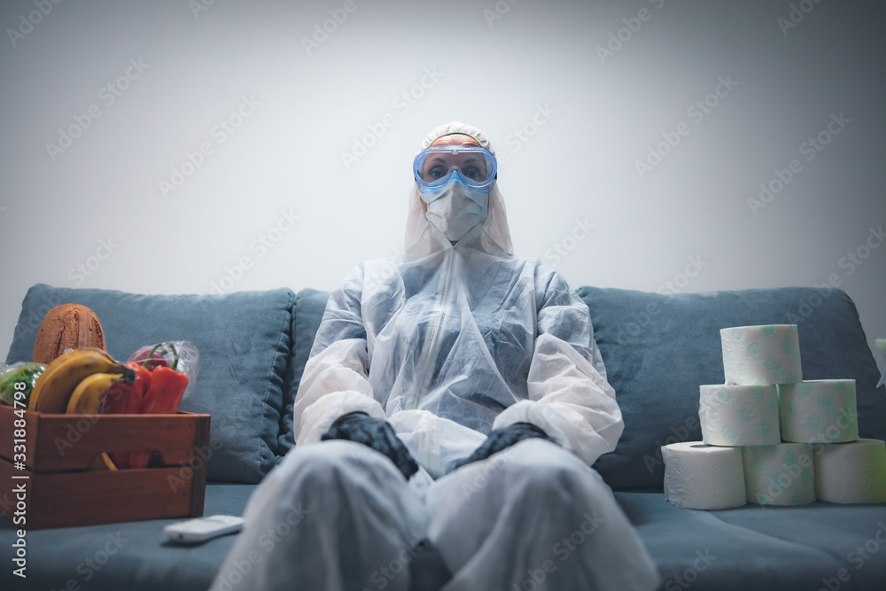 Home quarantine and isolation during the virus outbreak. - obrazy, fototapety, plakaty 