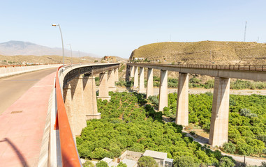 the two bridges over Andarax river at Santa Fe de Mondujar town, Almeria, Andalusia, Spain