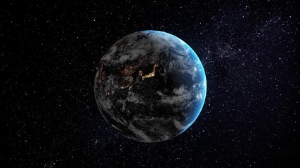 Wall Mural - asian city lights from the space and sunrise. the earth slowly rotating in space with the lights of 