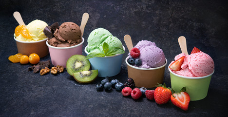 Various colorful ice cream in paper cup