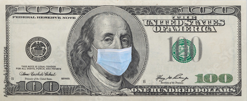 Fotomural Benjamin Franklin in a mask on a 100 dollar bill isolated on white background