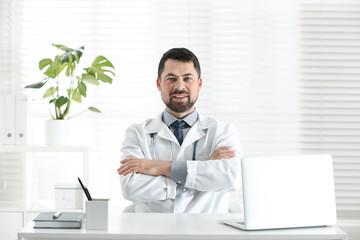 Poster - Portrait of male doctor in white coat at workplace