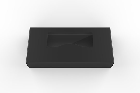 package box with a transparent plastic window. Product Packing. 3d illustration