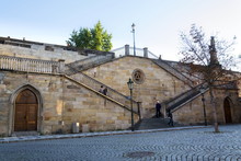 New-gothic Stairs From Charles Bridge To Kampa, Mala Strana, Prague, Czech Republic, Sunny Day