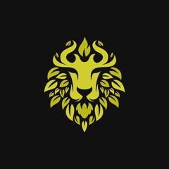 Wall Mural - The lion with leaves head logo