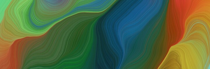 Leinwandbilder - very landscape orientation graphic with waves. elegant curvy swirl waves background illustration with dark slate gray, bronze and pastel green color