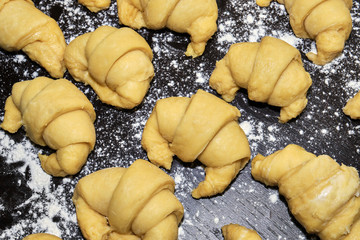 Homemade french croissant, from the dough to the cooking