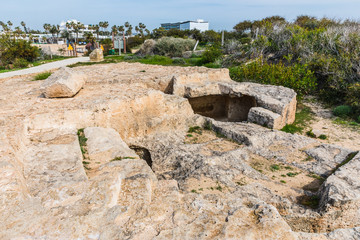 Wall Mural - The Tombs of Makronissos are situated west of Agia Napa and consist of 19 rock-cut tombs, a small sanctuary and an ancient quarry, Cyprus. 