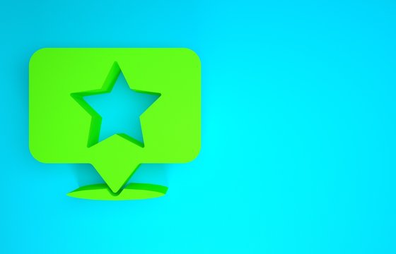 Green Map pointer with star icon isolated on blue background. Star favorite pin map icon. Map markers. Minimalism concept. 3d illustration 3D render