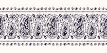 Hand-Drawn Artistic Ink Black, White Paisley Swirls Vector Seamless Horizontal Border. Trendy Boho Traditional Ethnic Fashion Print. Monochrome Line Painterly Doodle Folk Feminine Texture Background