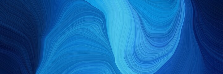 Poster - modern landscape orientation graphic with waves. modern curvy waves background design with strong blue, very dark blue and medium turquoise color